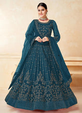 Green Designer Net Embroidered Anarkali